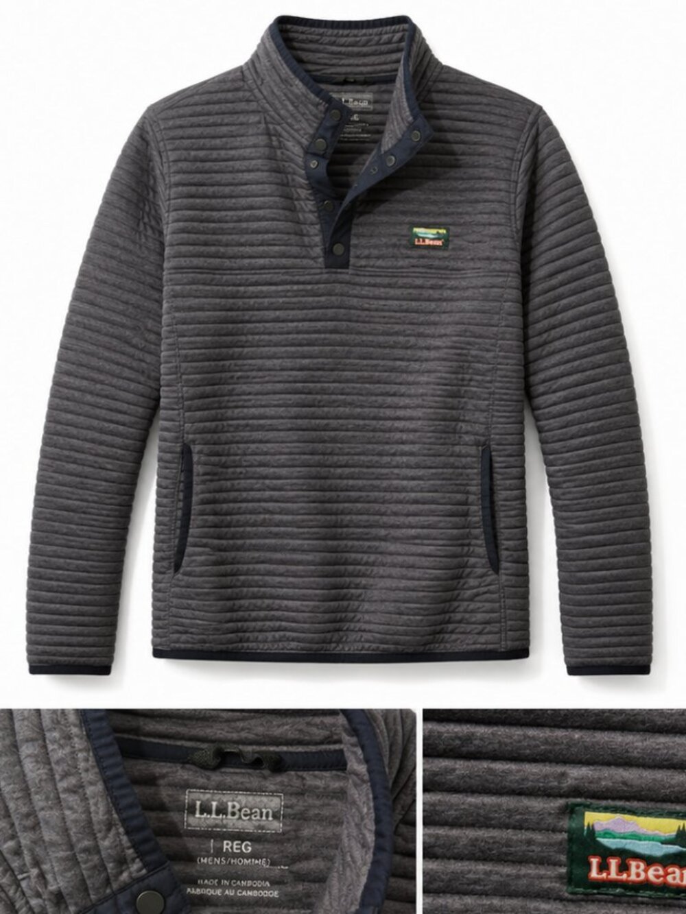 L.L. Bean Charcoal Quilted Snap Pullover